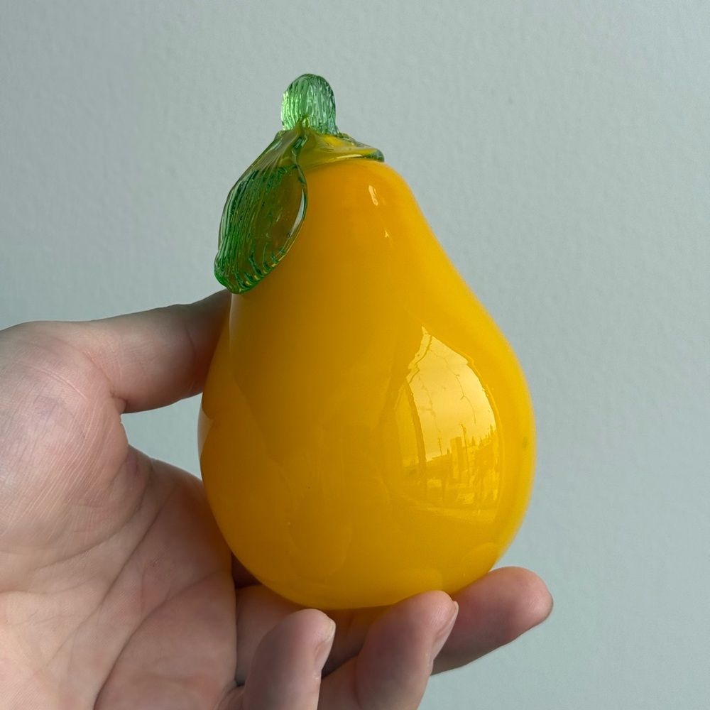 Yellow Pear Fruit Vintage Handmade Blown Glass Art Decor